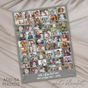 54 Photo Collage Grid - Custom Text - White Fleece Blanket