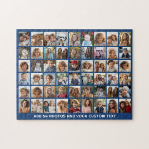 54 Square Photo Collage Grid with Text - blue Jigsaw Puzzle
