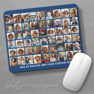 54 Square Photo Collage Grid with Text - blue Mouse Mat