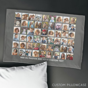 54 Square Photo Collage Grid with Text Pillowcase