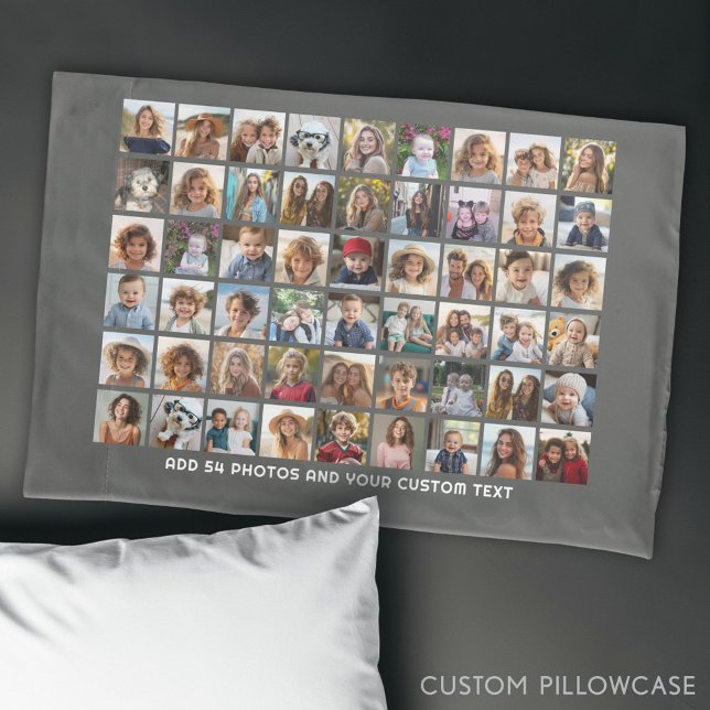 54 Square Photo Collage Grid with Text Pillowcase (Custom Photo Collage Pillowcase)