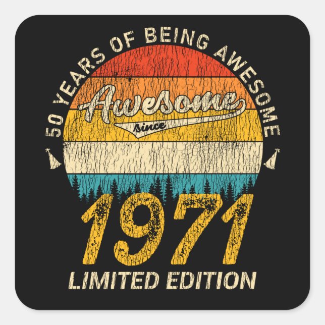 54 Year Old 1971 Retro Awesome 54th Birthday Gift Square Sticker (Front)