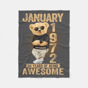 54 Year Old January 1972 Teddy Bear 54th Birthday Fleece Blanket