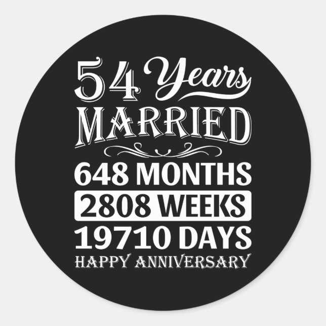 54 Years Married Happy 54Th Wedding Anniversary Classic Round Sticker (Front)