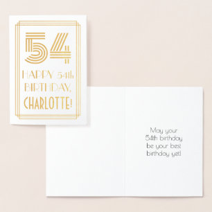 54th Birthday - Art Deco Inspired Look "54" & Name Foil Card