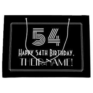 54th Birthday — Art Deco Inspired Look "54" & Name Large Gift Bag