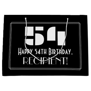 54th Birthday ~ Art Deco Inspired Look "54" + Name Large Gift Bag