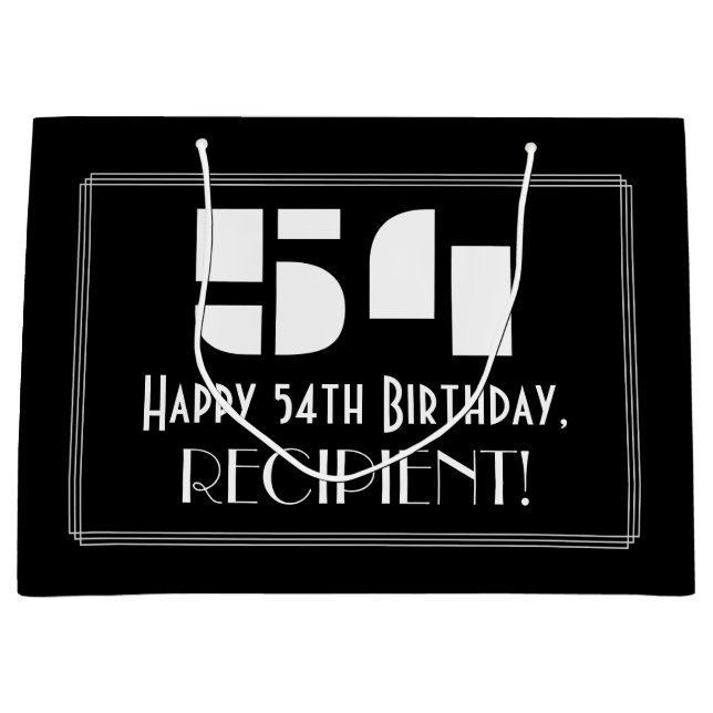 54th Birthday ~ Art Deco Inspired Look "54" + Name Large Gift Bag (Front)