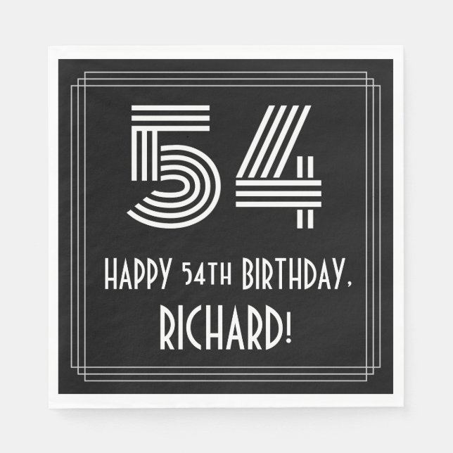 54th Birthday: Art Deco Inspired Look "54" + Name Napkin (Front)