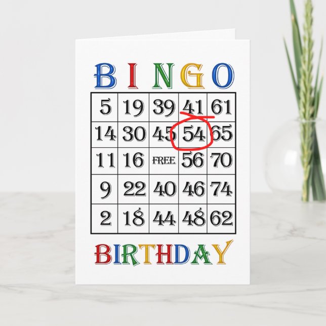 54th Birthday Bingo card (Front)