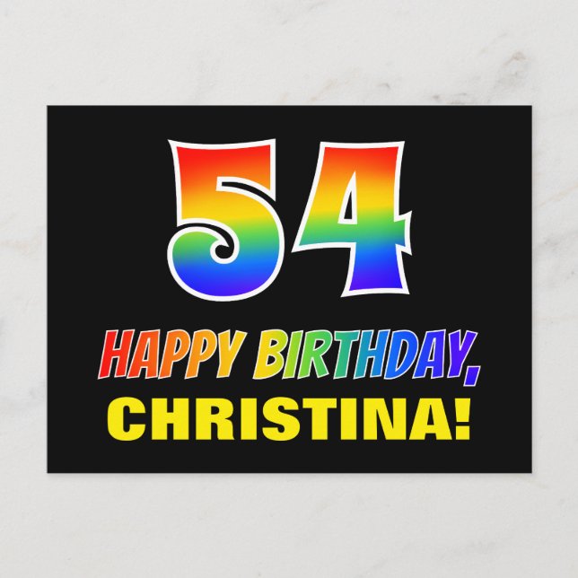 54th Birthday: Bold, Fun, Simple, Rainbow 54 Postcard (Front)