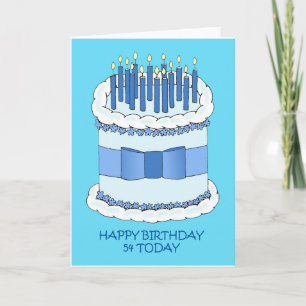 54th Birthday Cartoon Cake and Candles Card