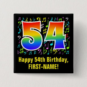 54th Birthday: Colorful Music Symbols, Rainbow 54 15 Cm Square Badge