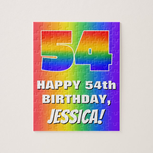 54th Birthday: Colourful, Fun Rainbow Pattern # 54 Jigsaw Puzzle (Vertical)