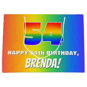 54th Birthday: Colourful, Fun Rainbow Pattern # 54 Large Gift Bag