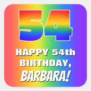 54th Birthday: Colourful, Fun Rainbow Pattern # 54 Square Sticker