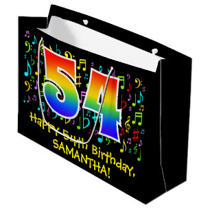 54th Birthday - Colourful Music Symbols, Rainbow 5 Large Gift Bag