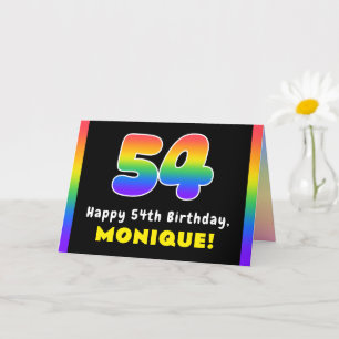 54th Birthday: Colourful Rainbow # 54, Custom Name Card