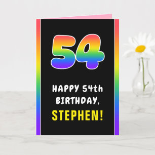 54th Birthday: Colourful Rainbow # 54, Custom Name Card