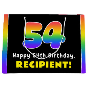 54th Birthday: Colourful Rainbow # 54, Custom Name Large Gift Bag