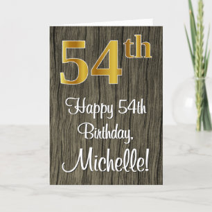 54th Birthday: Elegant Faux Gold Look #, Faux Wood Card