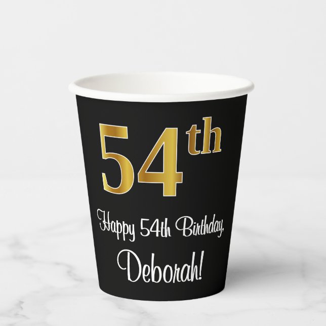 54th Birthday - Elegant Luxurious Faux Gold Look # Paper Cups (Front)