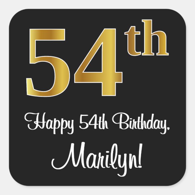 54th Birthday – Elegant Luxurious Faux Gold Look # Square Sticker (Front)