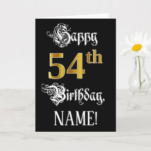 54th Birthday — Fancy Script; Faux Gold Look; Name Card