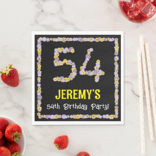 54th Birthday: Floral Flowers Number, Custom Name Napkin