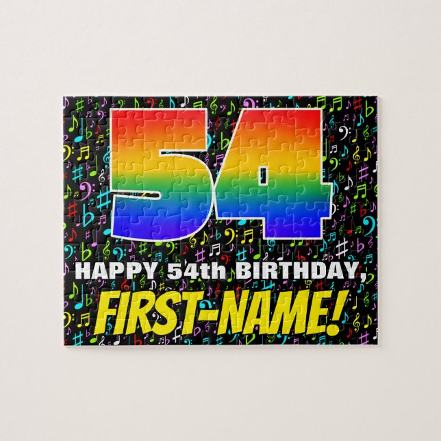 54th Birthday — Fun, Colourful Music Symbols & “54 Jigsaw Puzzle (Horizontal)
