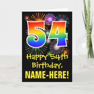 54th Birthday: Fun Fireworks Pattern + Rainbow 54 Card