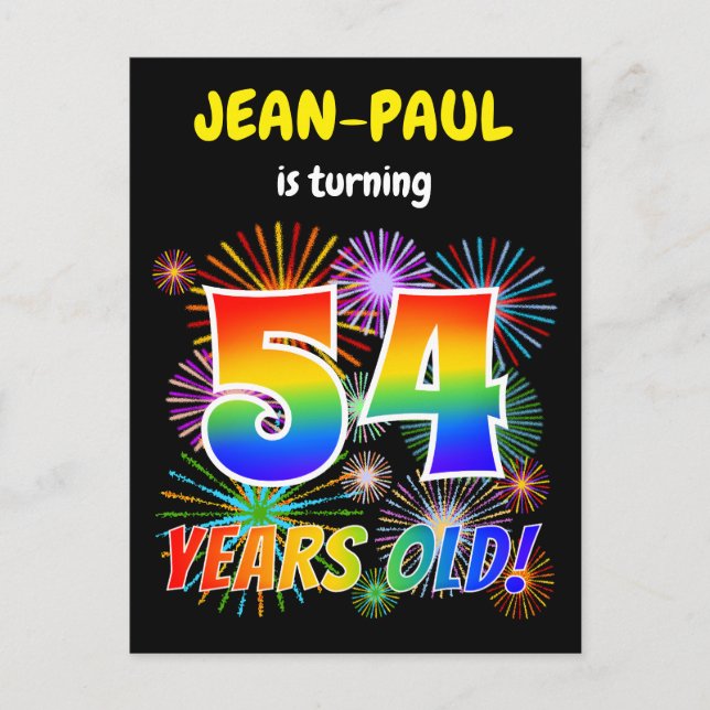 54th Birthday - Fun Fireworks, Rainbow Look "54" Postcard (Front)