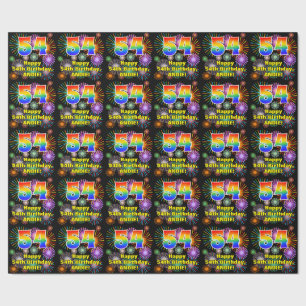54th Birthday: Fun Fireworks, Rainbow Look # “54” Wrapping Paper