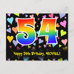 54th Birthday: Fun Hearts Pattern, Rainbow 54 Postcard