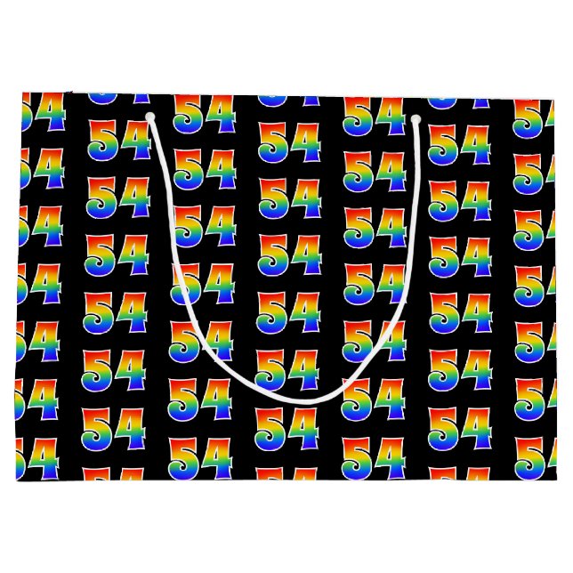 54th Birthday: Fun Rainbow Event Number 54 Pattern Large Gift Bag (Back)