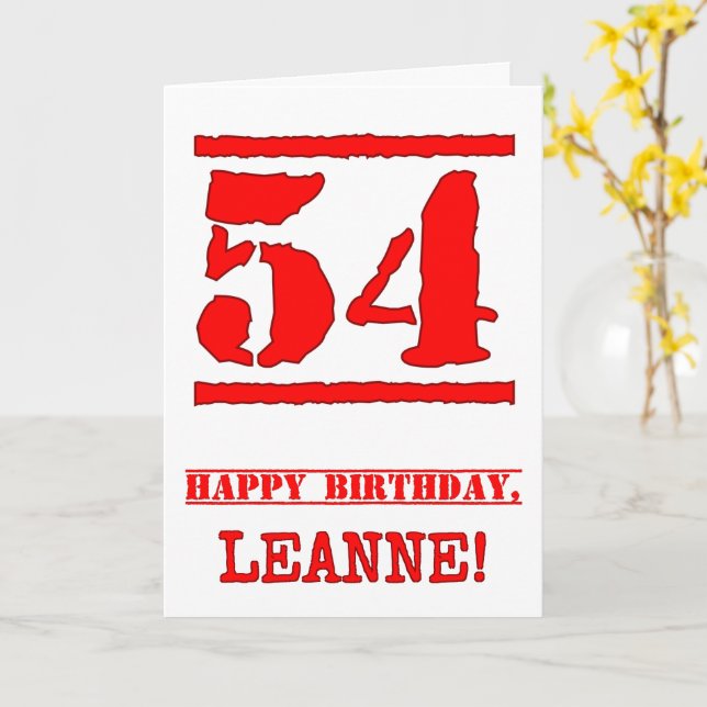 54th Birthday: Fun, Red Rubber Stamp Inspired Look Card (Yellow Flower)