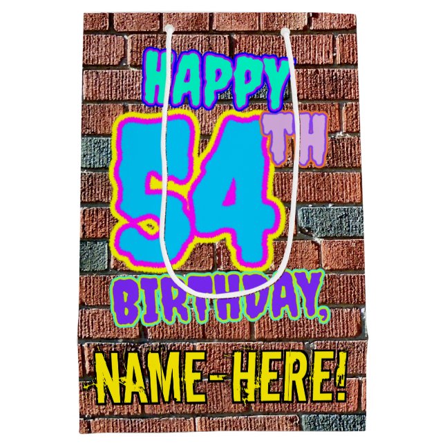 54th Birthday: Fun, Urban Graffiti Inspired Look Medium Gift Bag (Back)
