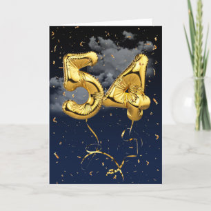 54th Birthday Gold Mylar Balloon and Confetti Card