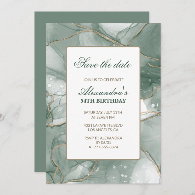 54th birthday invitations Save the date Green (Front/Back)