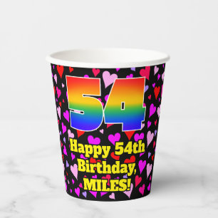54th Birthday: Loving Hearts Pattern, Rainbow 54 Paper Cups