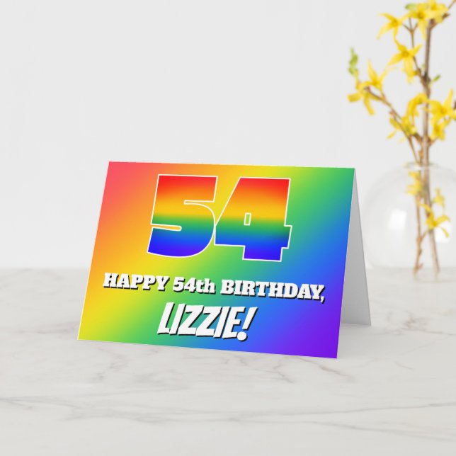 54th Birthday: Multicolored Rainbow Pattern # 54 Card (Yellow Flower)