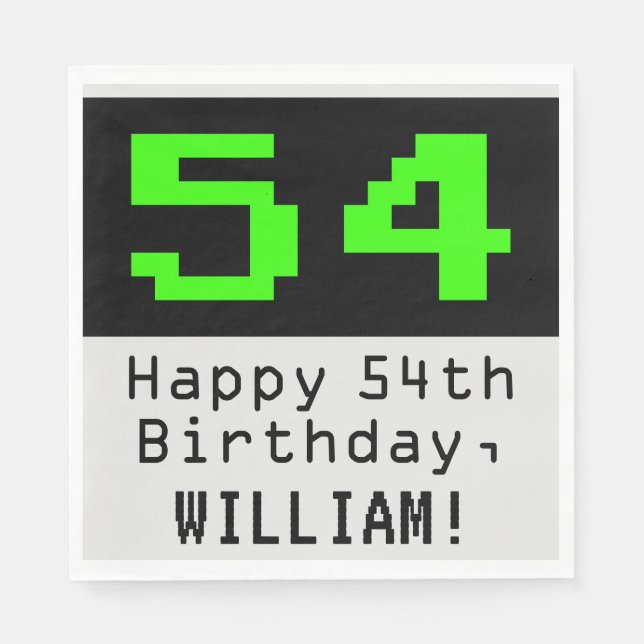 54th Birthday - Nerdy / Geeky Style "54" & Name Napkin (Front)