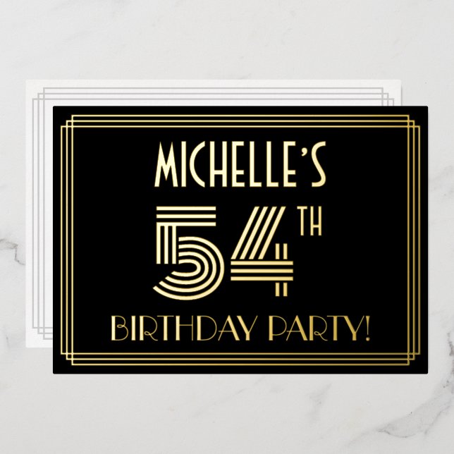 54th Birthday Party — Art Deco Style “54” + Name (Front/Back)