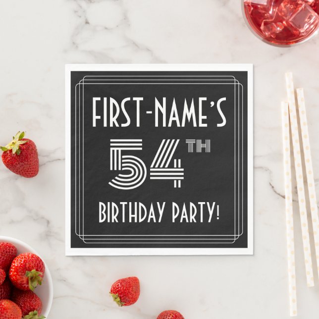 54th Birthday Party: Art Deco Style + Custom Name Napkin (Insitu)
