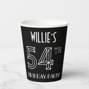 54th Birthday Party: Art Deco Style + Custom Name Paper Cups