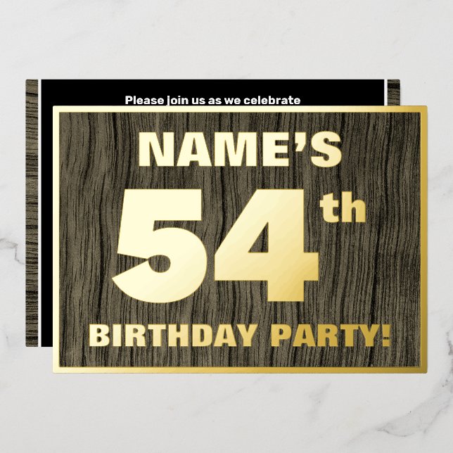 54th Birthday Party: Bold, Faux Wood Grain Pattern (Front/Back)