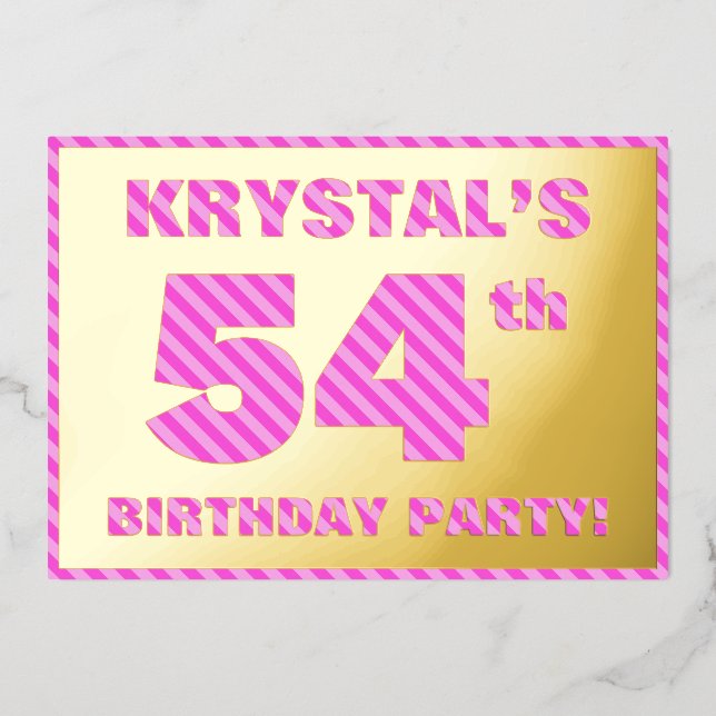 54th Birthday Party — Bold, Fun, Pink Stripes # 54 (Front)