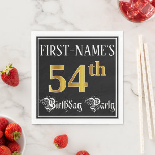 54th Birthday Party — Fancy Script, Faux Gold Lo Napkin