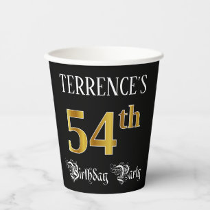 54th Birthday Party — Fancy Script, Faux Gold Lo Paper Cups