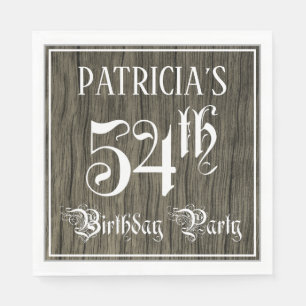 54th Birthday Party — Fancy Script, Faux Wood Look Napkin